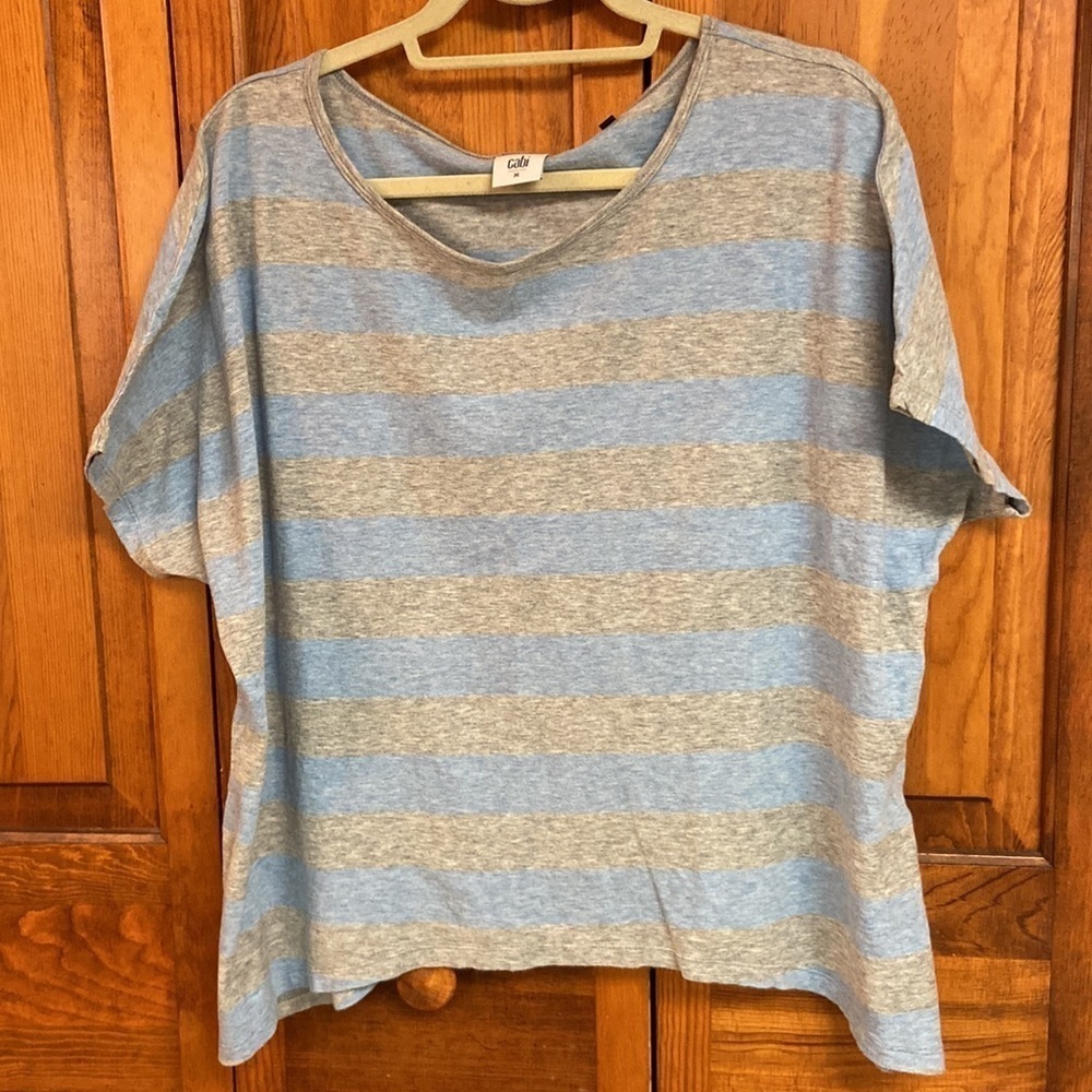 Cabi Dolman Shortsleeved Oversized Cropped Striped Mild Sharktooth Tee Size Med